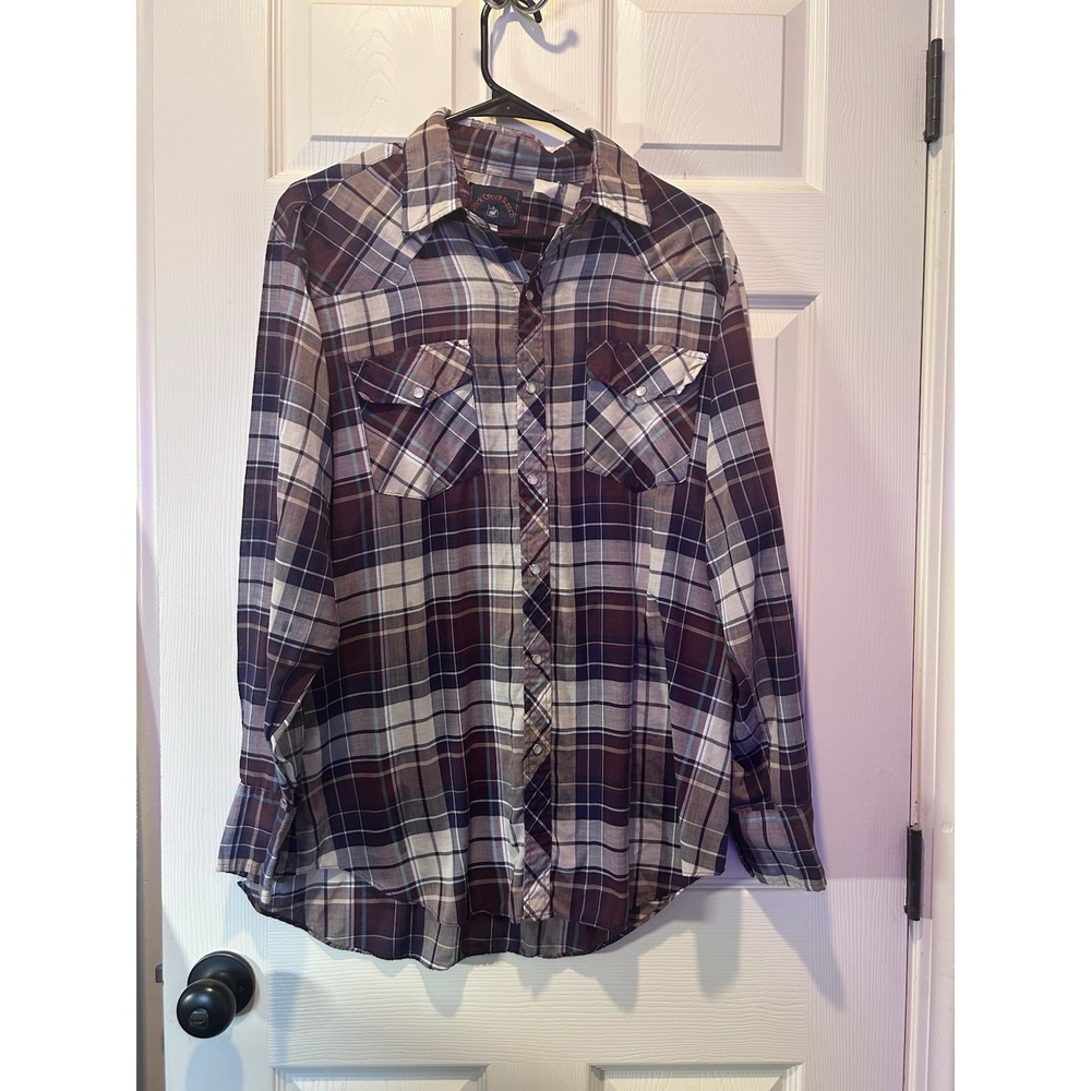 Rock Creek Ranch Western Shirt Mens XL Plaid Pearl Snap Cowboy 24" P2P - Picture 2 of 5
